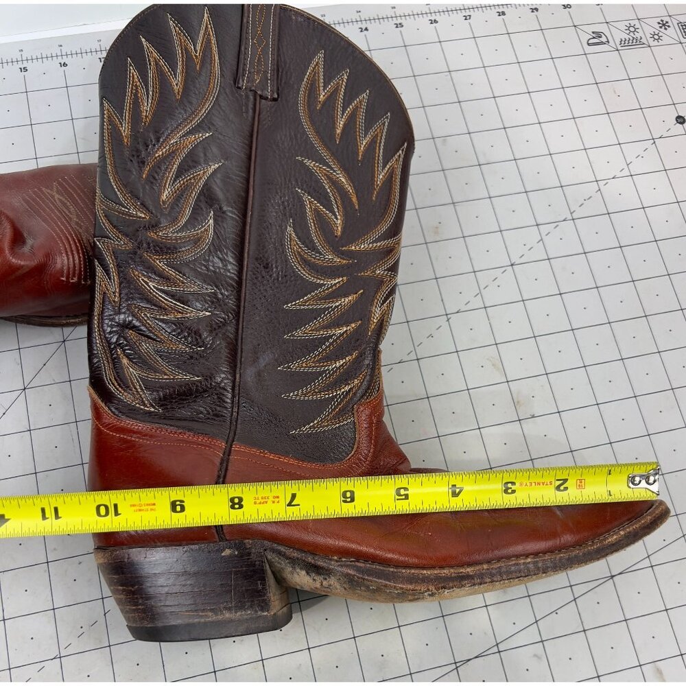 Vintage Dan Post Western Cowboy Boots Leather Sole Men's Size 8 Brown & Tan - Picture 14 of 14